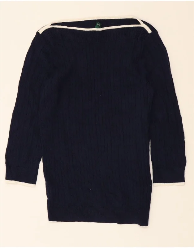 RALPH LAUREN Womens Boat Neck Jumper Sweater UK 12 Medium Navy Blue High Neck Crew Neck V-Neck