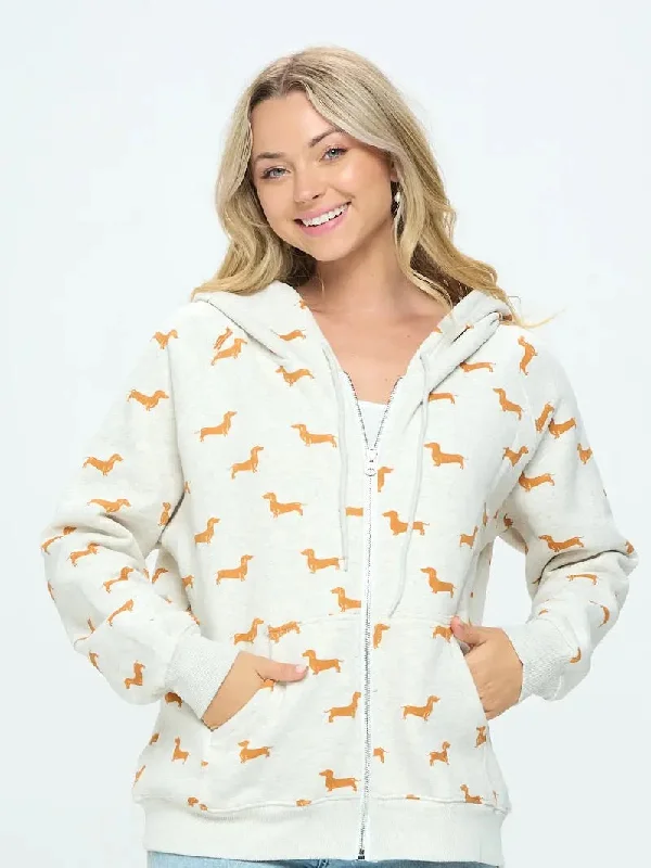 Weiner Dog Zip Hoodie Hoodie with Set-In Sleeves Structured Classic