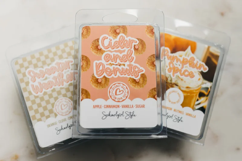 Wax Melts Bundle (Set of 3) | Cider and Donuts, Pumpkin Spice, and Sweater Weather | Set of 3 | Non-Toxic | Schoolgirl Style Stylish Fashionable Trendy