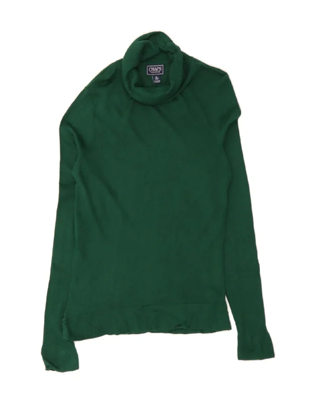 CHAPS Womens Roll Neck Jumper Sweater UK 12 Medium Green Cotton Seamless Knitted Crochet