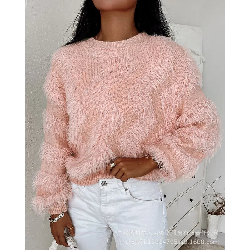 Advbridge Round Neck Long Wool Sweater Pullovers Fashion Loose Sweater Women Solid Color Casual Long Sleeve Knitted Sweaters Bishop Sleeve Elegant Advbridge Round Neck Long Wool Sweater Pullovers Fashion Loose Sweater Women Solid Color Casual Long Sleeve Knitted Sweaters Bishop Sleeve Elegant