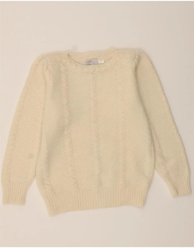 PETER HAHN Womens Crew Neck Jumper Sweater UK 14 Large White Lambswool Welt Pockets Slit Pockets Flap Pockets PETER HAHN Womens Crew Neck Jumper Sweater UK 14 Large White Lambswool Welt Pockets Slit Pockets Flap Pockets
