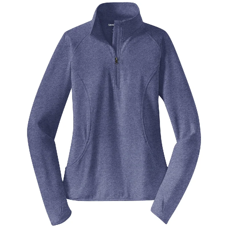 Sport-Tek Women's True Navy Heather Sport-Wick Stretch 1/4-Zip Pullover Port Neck Pullover Sport-Tek Women's True Navy Heather Sport-Wick Stretch 1/4-Zip Pullover Port Neck Pullover