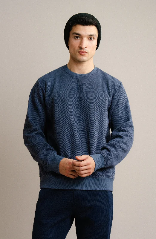 Pinstripe Sweatshirt - Navy Blue Hoodie with Full-Zip Functional Layering