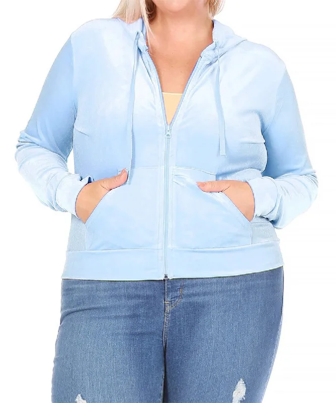 Women's Plus Size Velour Sweatshirt Zip Up Hoodie with Pockets Hoodie with Distressed Vintage Worn