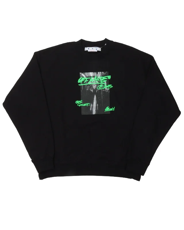 Metro Type Skate Crewneck Sweatshirt Hoodie with Hem Detail Decorative Unique