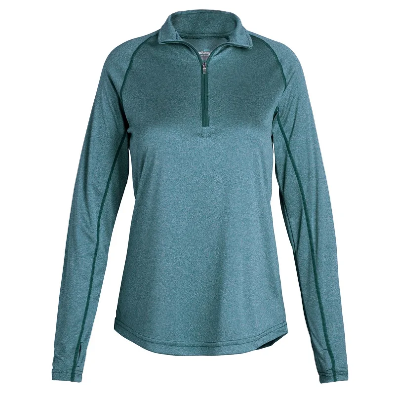 Landway Women's Heather Emerald Apex Baselayer Active Dry Pullover Cold Shoulder Design Landway Women's Heather Emerald Apex Baselayer Active Dry Pullover Cold Shoulder Design