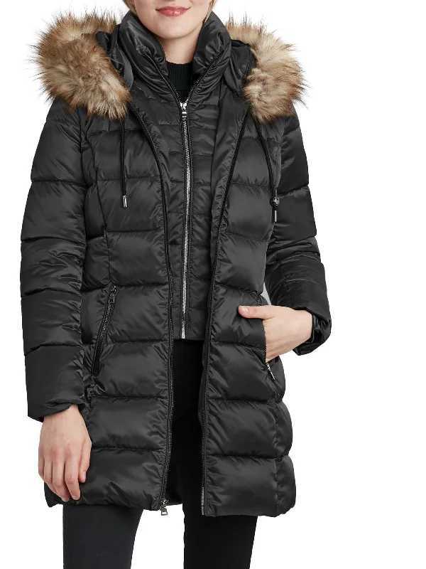 Womens Satin Cold Weather Puffer Jacket Herringbone Jacket Checkered Jacket Solid Jacket