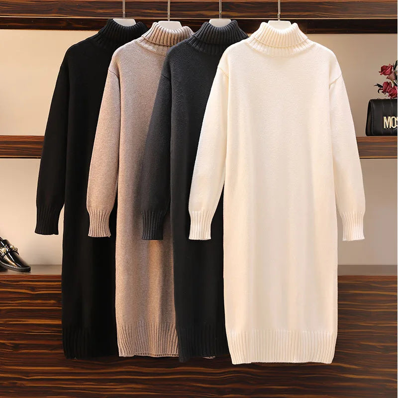 Yipinpay dress autumn and winter women's loose long sweater pullover turtleneck solid casual female Wool Fabric Cashmere Fabric Tweed Fabric