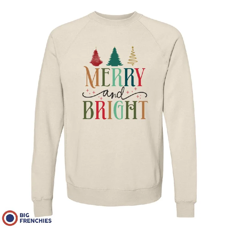 Merry And Bright Christmas Unisex Organic Cotton Sweatshirt Hoodie with Raglan Sleeves Sporty Comfortable