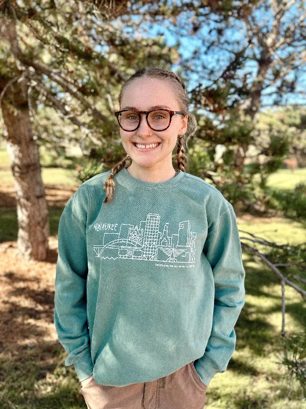 UNISEX MKE SKYLINE SWEATSHIRT - LIGHT GREEN Hoodie with Velcro Closure Adjustable Secure