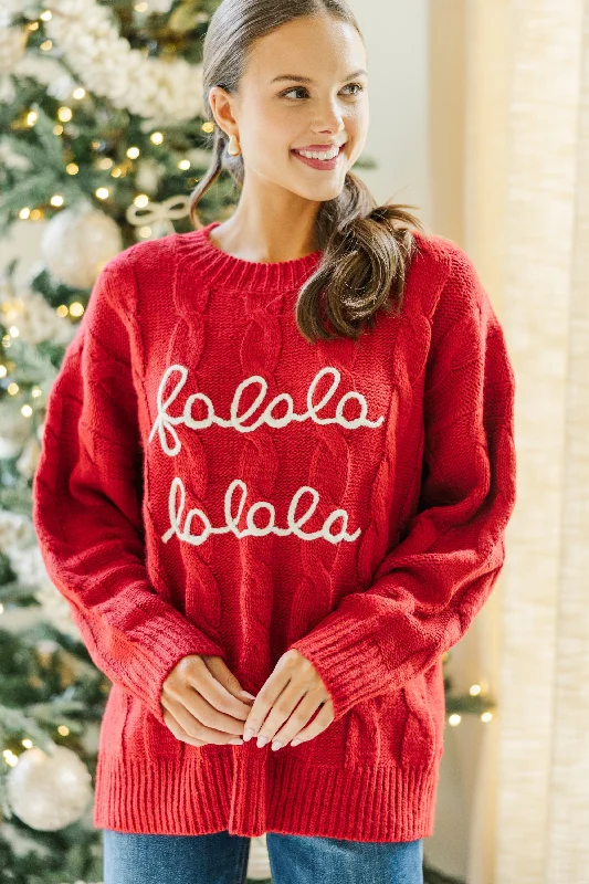Falala Red Cable Knit Sweater Ribbed Striped Patterned