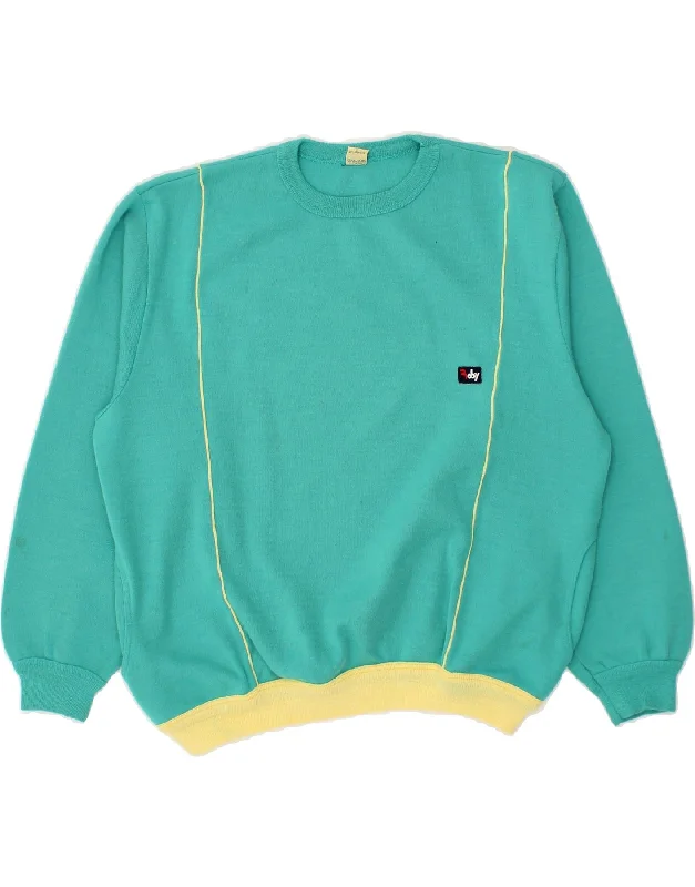 ROBY Womens Crew Neck Jumper Sweater EU 32 2XS Turquoise Colourblock Chenille Brocade Lace