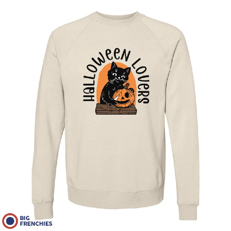 Halloween Lovers With a Cat Unisex Organic Cotton Sweatshirt Hoodie with Ribbed Cuffs Snug Fit Comfort