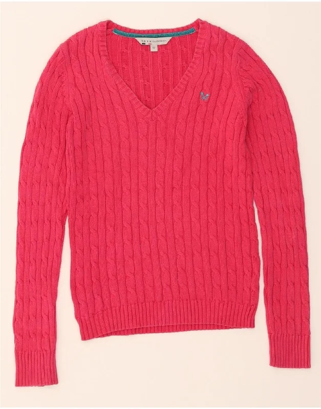 CREW CLOTHING Womens V-Neck Jumper Sweater UK 10 Small Pink Cotton Velvet Chenille Corduroy