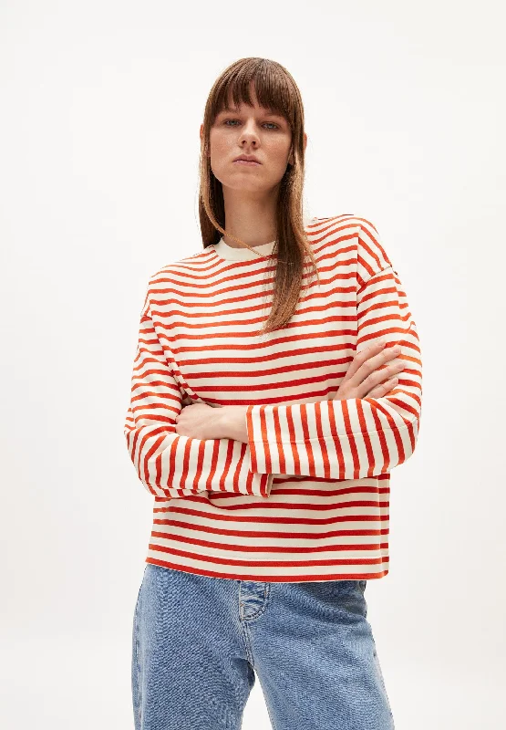 Frankaa Stripe Sweatshirt - Emergency Red/Undyed Hoodie with Earth Tones Natural Calm