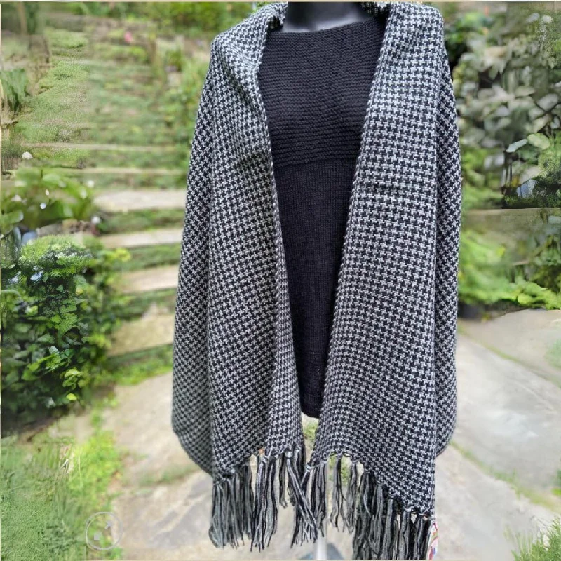 Woollen Shawl With Fringes | Grey | Loom Knit | Black Check | Women Winter Wear Cozy Cashmere Shawl Throw Woollen Shawl With Fringes | Grey | Loom Knit | Black Check | Women Winter Wear Cozy Cashmere Shawl Throw