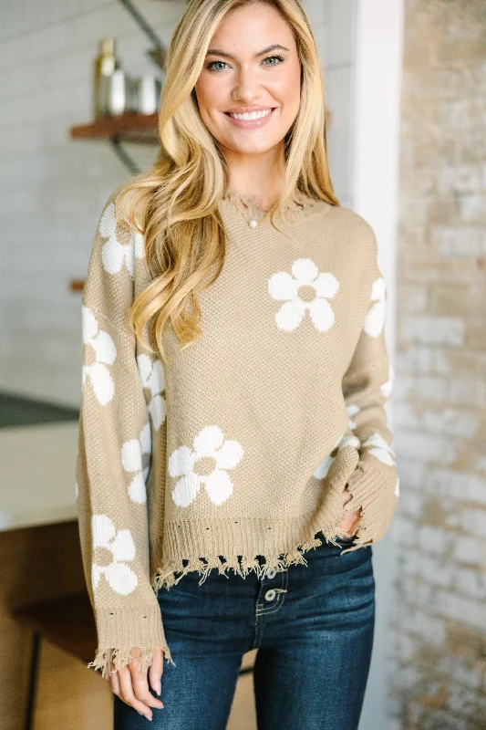Never Let You Go Taupe Brown Floral Sweater Oversized Loose Flowy
