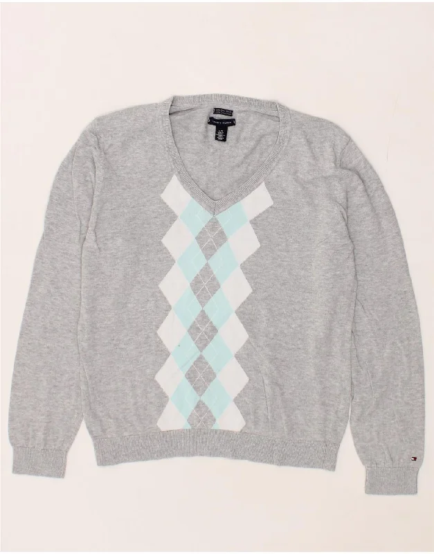 TOMMY HILFIGER Womens V-Neck Jumper Sweater UK 16 Large Grey Zippered Front Buttoned Front Snap Front TOMMY HILFIGER Womens V-Neck Jumper Sweater UK 16 Large Grey Zippered Front Buttoned Front Snap Front