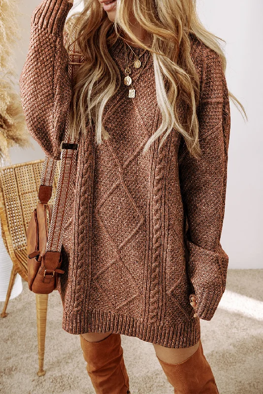 Black Twist Cable Knit Drop Shoulder Loose Fit Sweater Dress Toggled Drawstring Belted Black Twist Cable Knit Drop Shoulder Loose Fit Sweater Dress Toggled Drawstring Belted