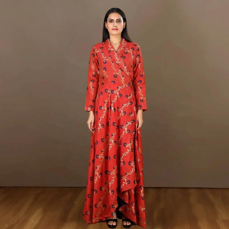 Elaya Shawl Collar Angarakha Gown | Festive Occasion | Hand-Crafted Trendy Floral Print Shawl Elaya Shawl Collar Angarakha Gown | Festive Occasion | Hand-Crafted Trendy Floral Print Shawl