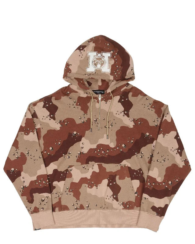 Camouflage Half Zip Hoodie Hooded Sweatshirt Casual Wear Street Style