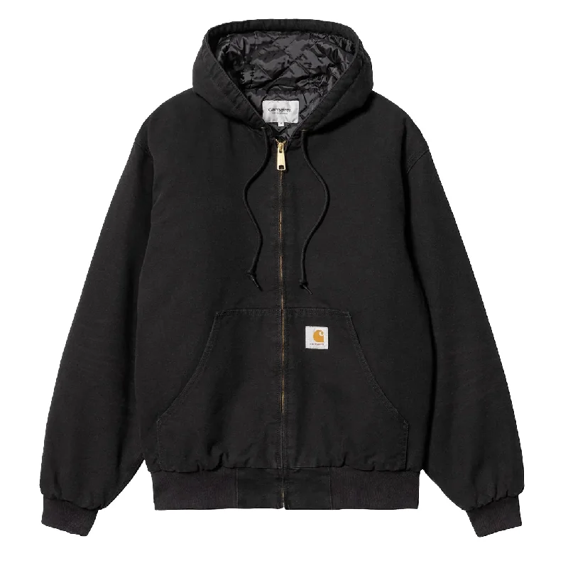 Carhartt WIP OG Active Jacket Black Aged Canvas A-Line Jacket Boat Neck Shawl Collar