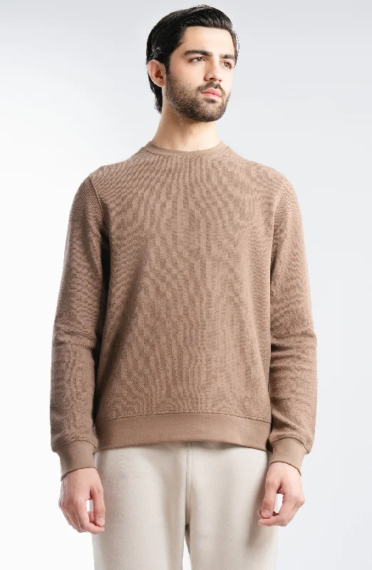 Flat Back Pique Sweatshirt - Sand Hoodie with Back Slit Movement Comfort