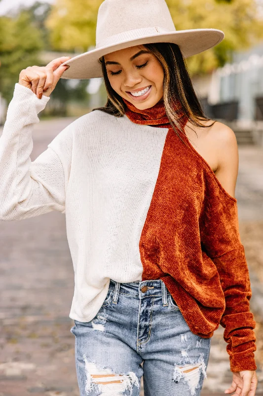 You Should Be Here Brick Red Sweater Toggled Drawstring Belted