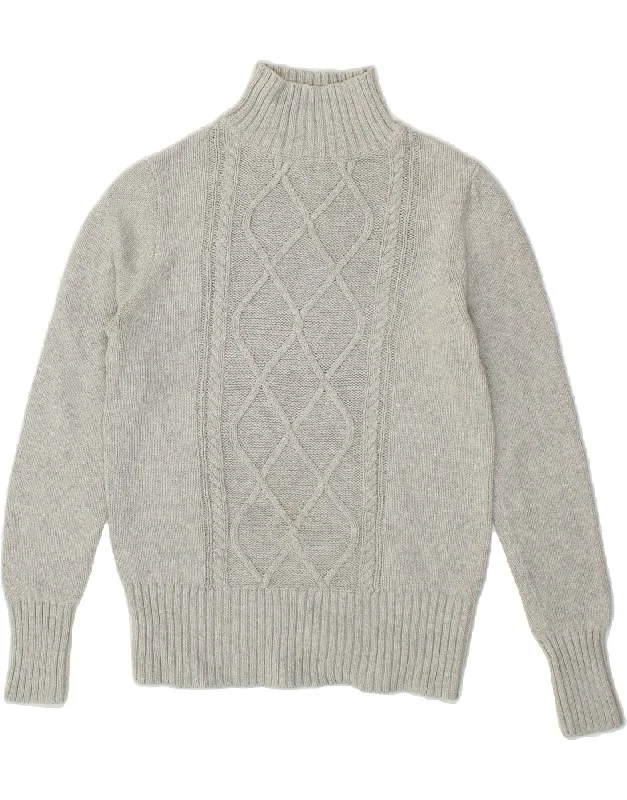J. CREW Womens Roll Neck Jumper Sweater UK 10 Small Grey Cotton Chenille Brocade Lace