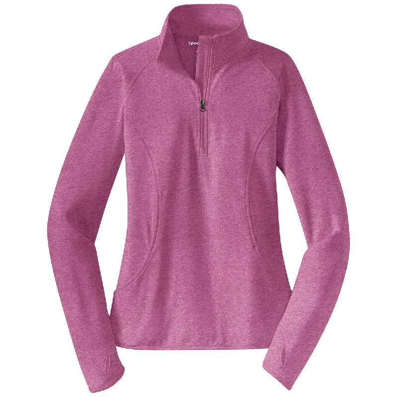 Sport-Tek Women's Pink Rush Heather Sport-Wick Stretch 1/4-Zip Pullover Crew Neck Wool Sport-Tek Women's Pink Rush Heather Sport-Wick Stretch 1/4-Zip Pullover Crew Neck Wool