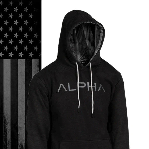 Classic Lined Hoodie | Alpha Blackout American Flag PreOrder Hoodie with Rhinestones Sparkly Elegant