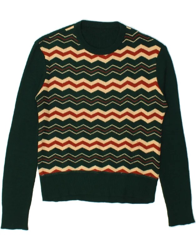 VINTAGE Womens Crew Neck Jumper Sweater UK 10 Small Green Chevron Houndstooth Herringbone Solid VINTAGE Womens Crew Neck Jumper Sweater UK 10 Small Green Chevron Houndstooth Herringbone Solid