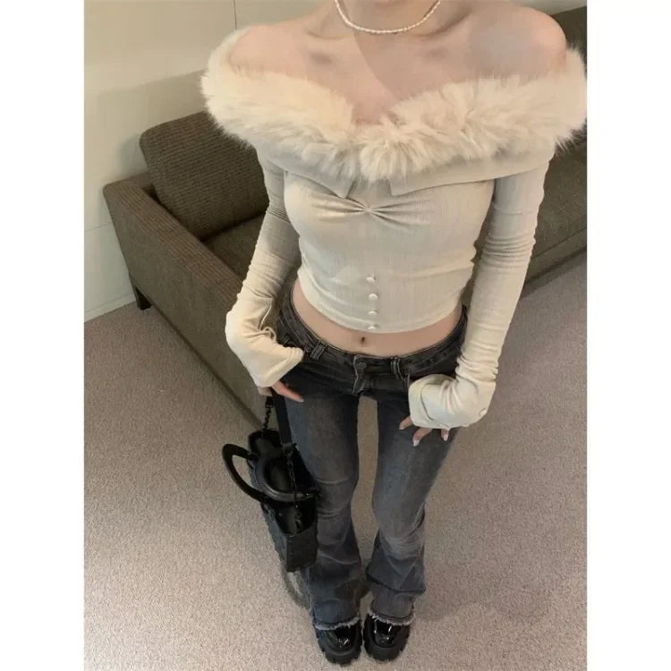 Advbridge Sexy Popular Off Shoulder Plush Tops Women 2024 Autumn Slim Fit Sweaters Mujer Y2k E-Girl Long Sleeve Bottoming Pullovers Boyleg Sleeve Pullover Advbridge Sexy Popular Off Shoulder Plush Tops Women 2024 Autumn Slim Fit Sweaters Mujer Y2k E-Girl Long Sleeve Bottoming Pullovers Boyleg Sleeve Pullover