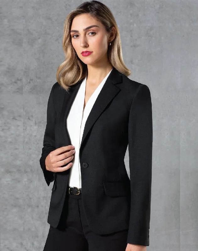 Winning Spirit Ladies’ Wool Blend Stretch One Button Cropped Jacket (M9201) Cotton Fabric Linen Fabric Terry Fabric