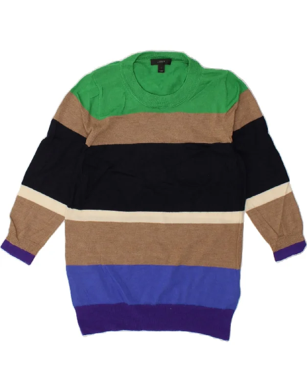 J. CREW Womens Crew Neck Jumper Sweater UK 12 Medium Multicoloured Striped Thin Thick Dense