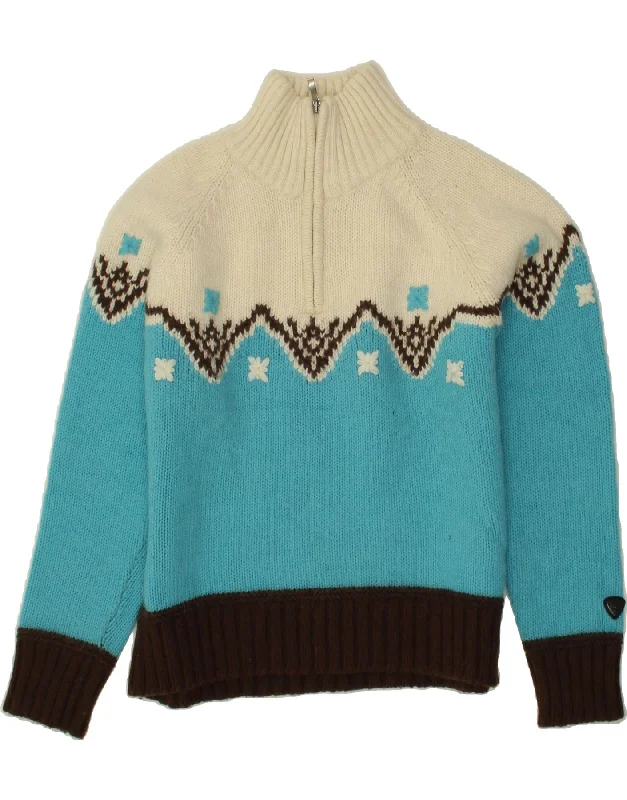 KILKENNY Womens Zip Neck Jumper Sweater UK 14 Large Blue Colourblock Knit Fabric Woven Fabric Fleece Fabric
