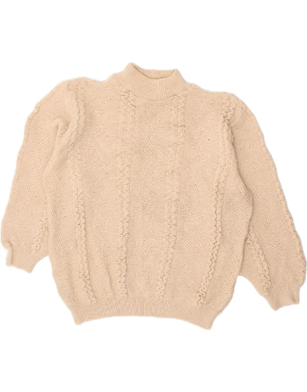 VINTAGE Womens Turtle Neck Jumper Sweater UK 20 2XL Beige Acrylic Machine Wash Dry Clean Hand Wash
