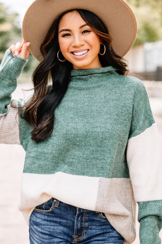 Speak To Your Heart Hunter Green Colorblock Sweater Cashmere Blend Cotton Blend Poly Blend
