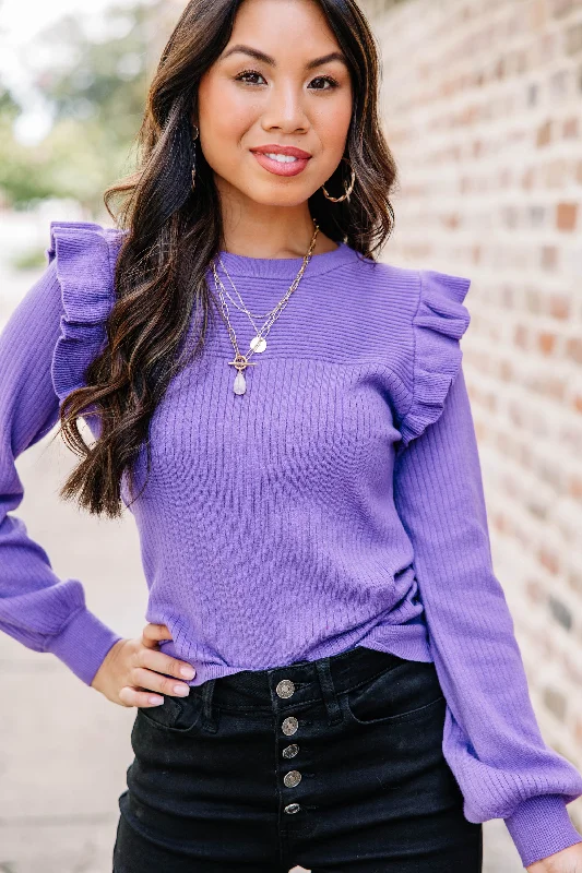 Reach Out Purple Ruffled Sweater Fleece Sweater Nylon Polyester