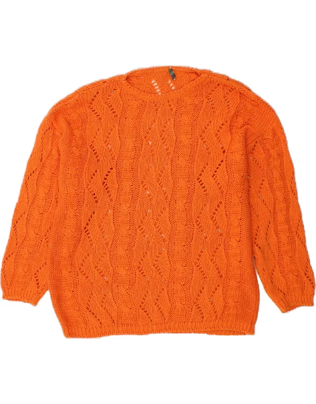 STEFANEL Womens Oversized Boat Neck Jumper Sweater UK 20 2XL Orange Cotton High Neck Crew Neck V-Neck