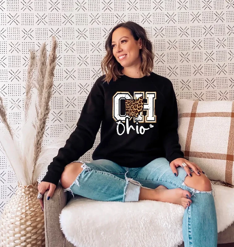 Ohio Leopard Sweatshirt Hoodie with Rhinestones Sparkly Elegant