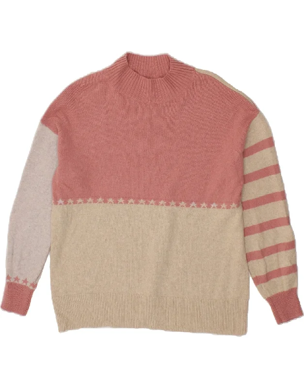 WHITE STUFF Womens Turtle Neck Jumper Sweater UK 14 Large Pink Colourblock Boxy Sweater Fitted Sweater A-Line