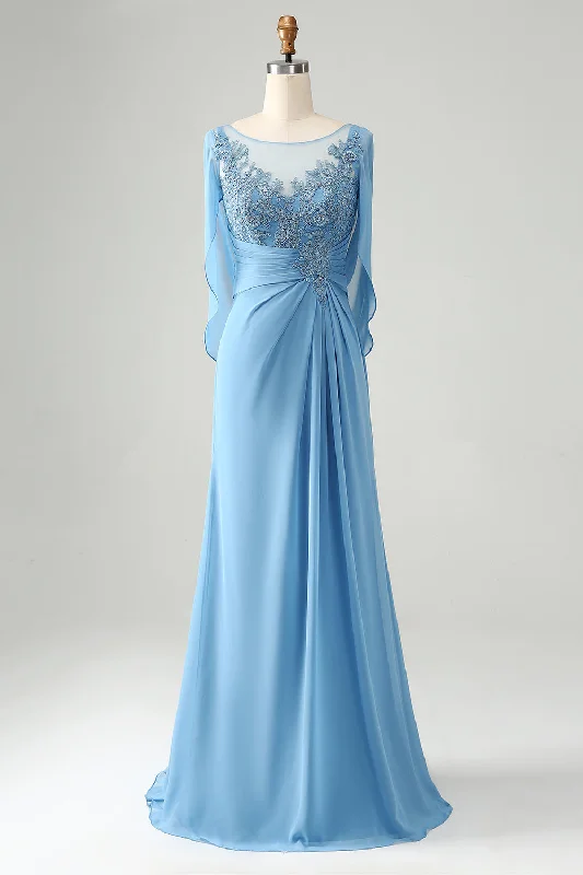 Saprkly Blue Mermaid Beaded Appliques Mother of Bride Dress with Shawl Fashionable Pashmina Shawl Saprkly Blue Mermaid Beaded Appliques Mother of Bride Dress with Shawl Fashionable Pashmina Shawl