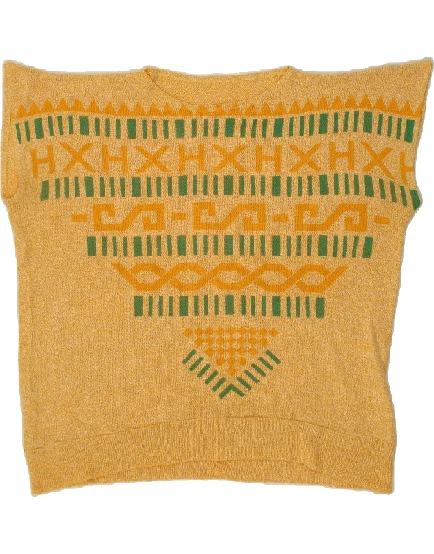 VINTAGE Womens Graphic Crew Neck Jumper Sweater UK 16 Large Yellow Striped Rayon Fabric Velvet Fabric Corduroy Fabric