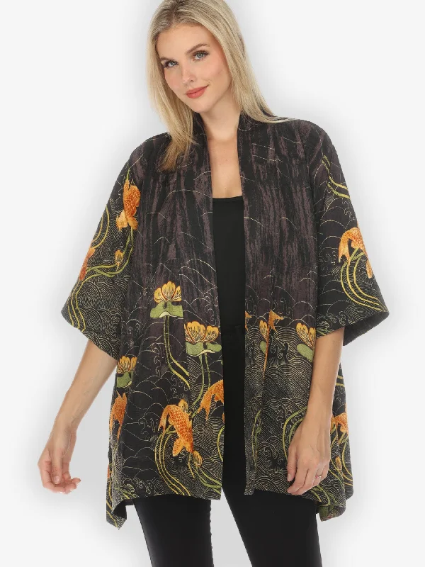 Water Lily Koi Kimono Jacket Hoodie Zip-Up Jacket Button-Up Jacket