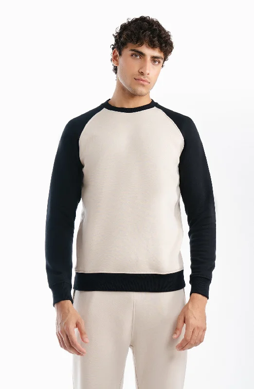 Fleece Cross Sweatshirt - Sand Hoodie with Ribbed Cuffs Snug Fit Comfort