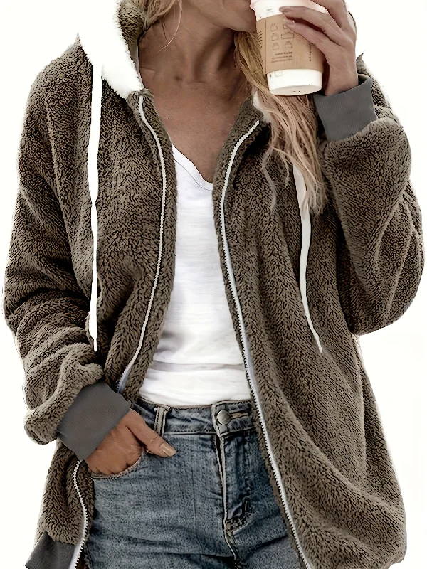 Cozy Plush Hoodie - Soft and Cozy Zip-up Closure, Relaxed Fit for Everyday Casual Wear, Long Sleeve Design for Added Warmth, Adjustable Drawstring Hood for Customized Fit - Designed Specifically for Women, Stylish Coat for Cold Weather Hoodie with Double Zipper Versatile Adjustable