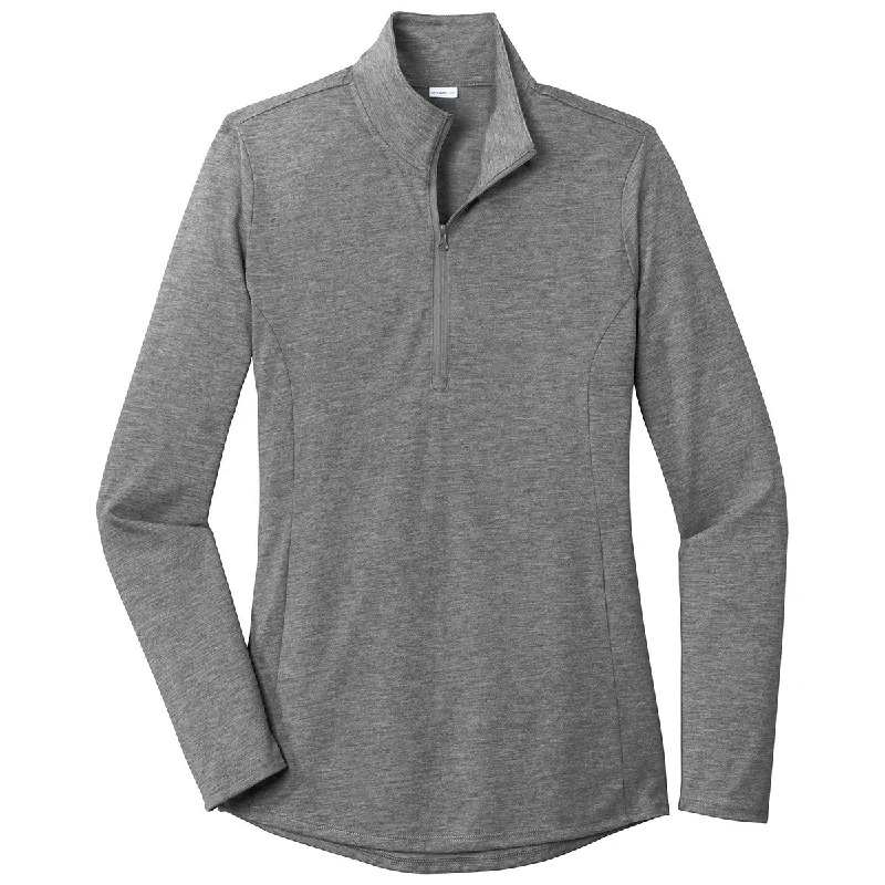 Sport-Tek Women's Dark Grey Heather PosiCharge Tri-Blend Wicking 1/4-Zip Pullover Tapered Sleeve Pullover Sport-Tek Women's Dark Grey Heather PosiCharge Tri-Blend Wicking 1/4-Zip Pullover Tapered Sleeve Pullover