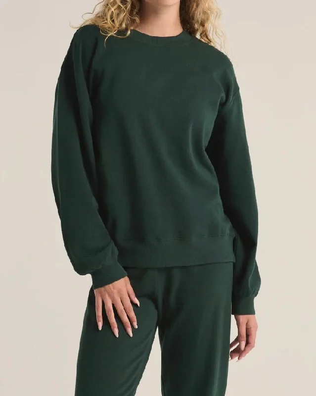 Boyfriend Sweatshirt - Cyprus Green Hoodie with Side Slits Relaxed Casual
